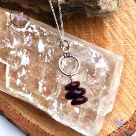 Garnet Nugget Slice Silver Hoop Pendant Necklace